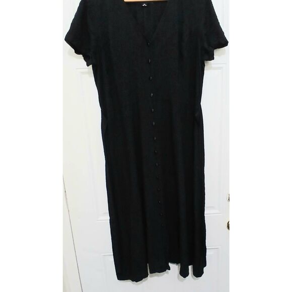 Collectif london size 14 midi button front swing black dress cap sleeve viscose - Picture 2 of 7